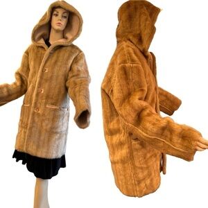Vintage Y2K Jones New York Faux Fur Tan Hooded Coat